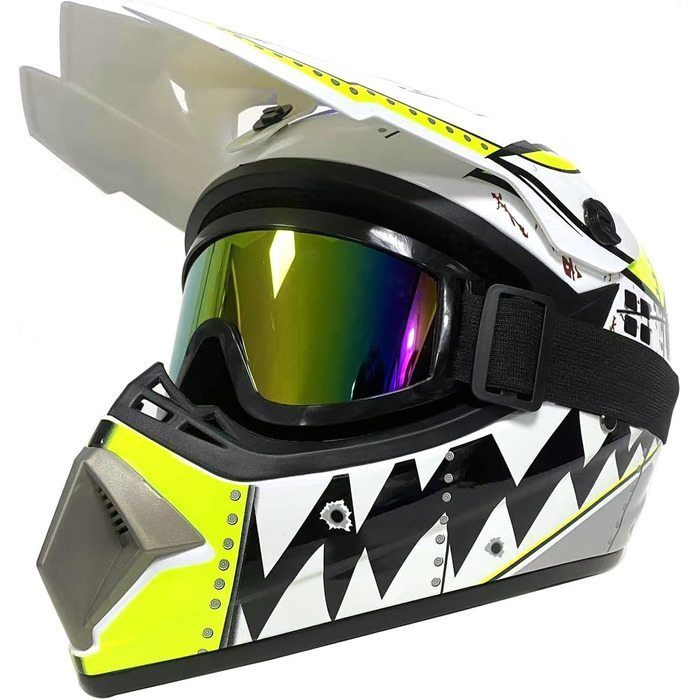 Шолом мотокрос MTB повний, для дітей та дорослих, з окулярами та рукавичками, білий (M 54~55см)