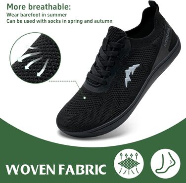 Взуття для ходьби без шкарпеток WateLves: чоловічі та жіночі мінімалістичні трейлранні кросівки, легкі, дихаючі, для фітнесу, 41 EU, чорний