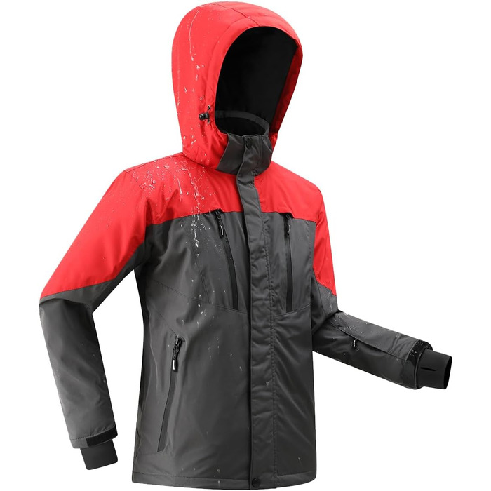 Чоловіча водонепроникна лижна куртка PHIBEE, зимова, тепла, від вітру, з капюшоном, червоно-сіра, XXL