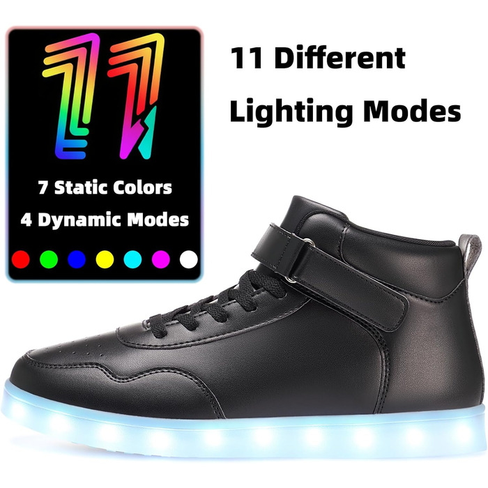 APTESOL LED кросівки високі, світлодіодні, USB зарядка, чорні, для жінок та чоловіків (37 EU)