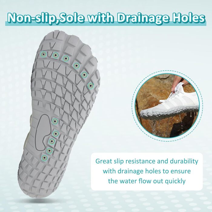 Зітоп Водні черевики для жінок та чоловіків, шкарпетки для плавання, швидковисихаючі пляжні черевики, легкі фітнес-черевики, м'які серфінг-черевики, басейнові черевики для дайвінгу, серфінгу, хайкінгу, йоги (36-46 EU), 38 EU, білий, сірий