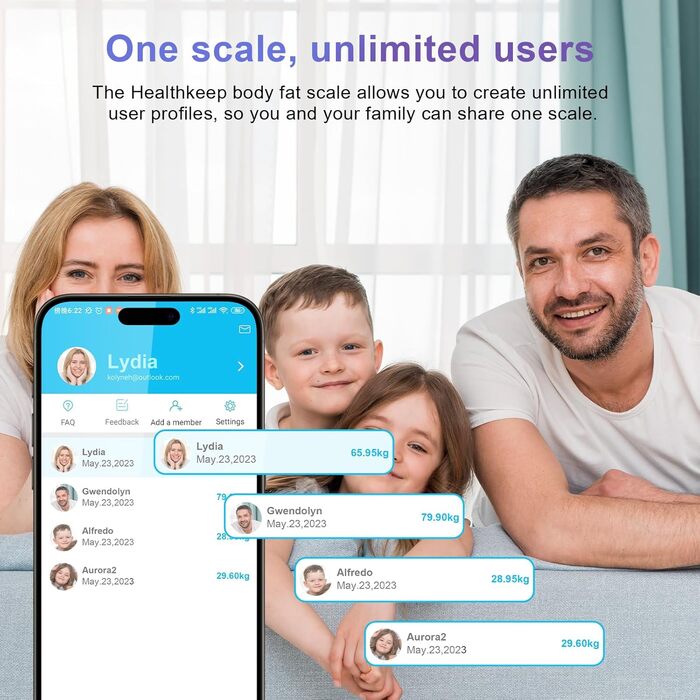 Ваги Healthkeep для аналізу складу тіла з Bluetooth та додатком, 13 параметрів, до 180 кг, сумісні з Android та iOS
