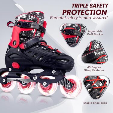 Дитячі ролики Kuxuan з підсвічуванням, регульовані, для дівчаток та хлопчиків, підходять для початківців, розмір EU 31-35 (червоний)