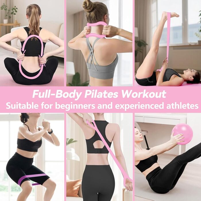 Комплект для пілатесу: кільце та 13 м'ячів з неслизькими ручками | Аксесуари для пілатесу для тренувань всього тіла вдома | Включає еластичну стрічку для пілатесу та формування тіла