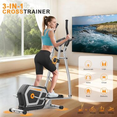 Еліптичний тренажер Crosstrainer 3-в-1 з LCD-монітором, 16 рівнів навантаження та 6 кг маховиком (Оранжевий + Срібний)