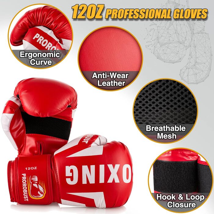 Набір для боксу Prorobust: мішок 120 см PU, рукавички 12oz, для MMA, кікбоксингу, домашніх тренувань (порожній)