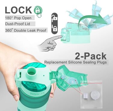 Спортивна пляшка ZORRI 503 мл, 1 л, 700 мл, 500 мл, 400 мл, BPA-Free, для води та газованих напоїв, без витоку, еко-пляшка для дітей, школи, спортзалу, фітнесу, велосипеда, м'ятно-зелений колір
