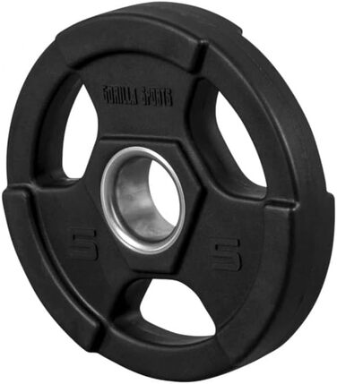 Олімпійські диски GORILLA SPORTS 5 кг, пластик, 50 мм, чорні, тригрип