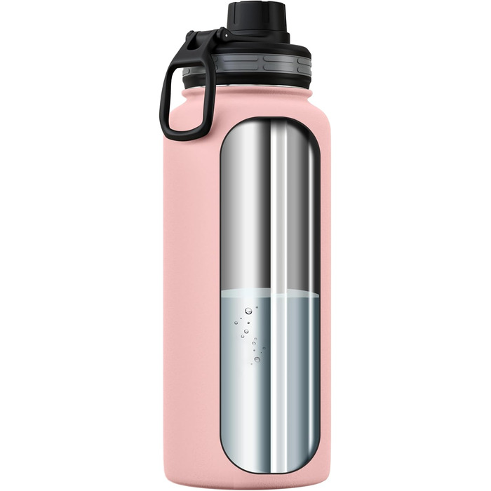 Термос Wessper 1000 мл з нержавіючої сталі, герметичний, BPA-free, 3 кришки, рожевий, для спорту, дітей і дорослих, для кемпінгу, велосипеда, outdoor