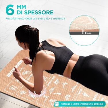 Спортивна килимок для йоги з принтами поз, неслизький TPE, 181x63x0.6 см (Хакі та Чорний)