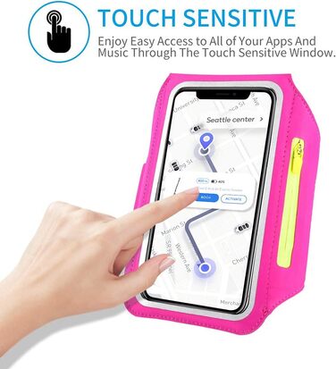 Спортивний браслет Haissky з кишенькою для навушників. Сумісний з iPhone, Huawei, Xiaomi, Galaxy. Сірий/Рожевий (до 6.9 дюймів)