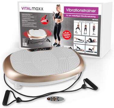 VITALmaxx вібраційний тренажер з 30 рівнями вібрації та 3 програмами, LCD-дисплей, для тренування всього тіла вдома, з еспандерами та пультом, колір шампань