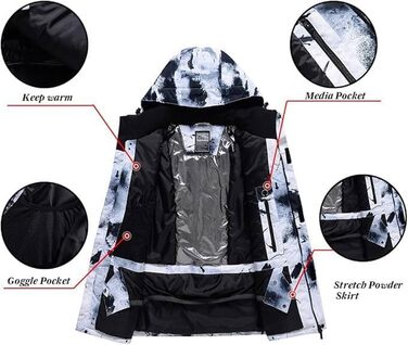 RIUIYEE Комплект чоловічий: куртка та штани для катання на лижах та сноуборді, тепла, з підігрівом, водонепроникна, для зими, XXL