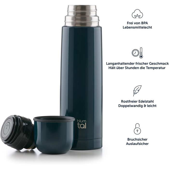 Термос Blumtal 700 мл з нержавіючої сталі - BPA-free, срібний колір. Ізотермічна фляга для напоїв, не протікає.
