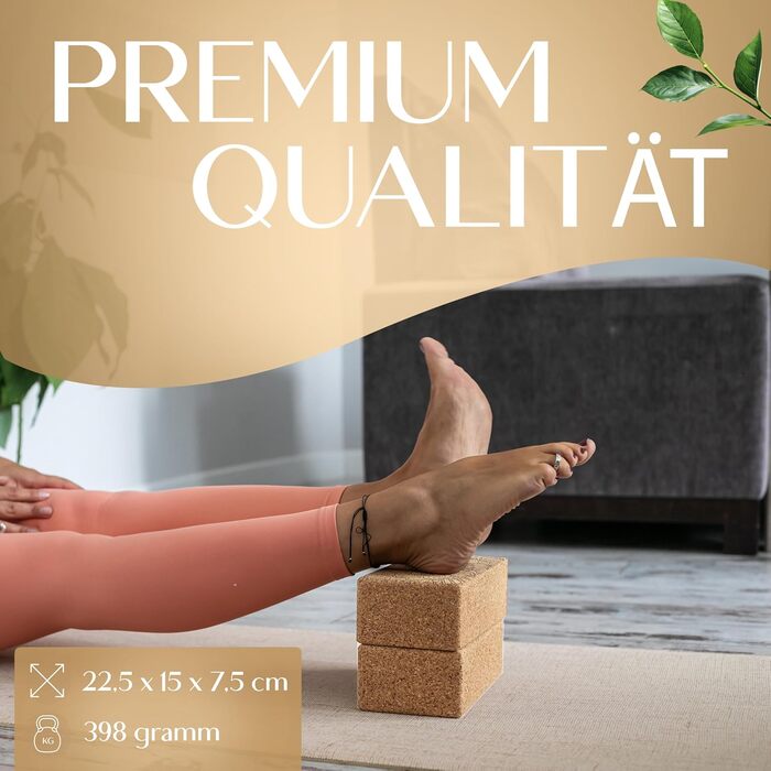 YOGALABS® Преміум йога-блок із натурального корку 22,5x15x7,5 см, екологічний, нековзний, безпечний для шкіри – аксесуар для йоги, медитації, розтяжки та сидіння