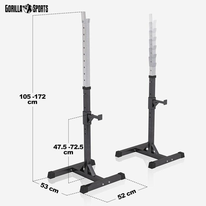 Стійка для штанги GORILLA SPORTS з набором гантелей 35 кг, SZ-грифом 120 см, регулювання висоти 6 і 14 рівнів, до 500 кг, сталь – стійка для штанги, присідань, Squat Rack