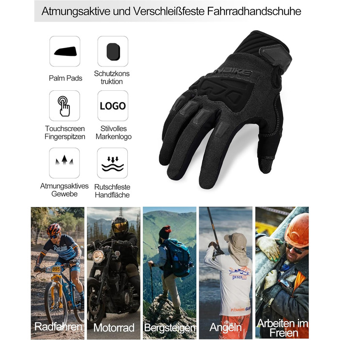 Рукавички INBIKE для MTB, Motocross: повний захист, TPR накладки на пальці, SCR-Pad, чорний, розмір M