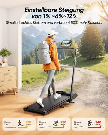 Біговий доріжки для дому з нахилом, 5-в-1, з регулюванням кута, 2.5HP, складний, для дому та офісу, LED-дисплей, до 136 кг, без встановлення (червоний)