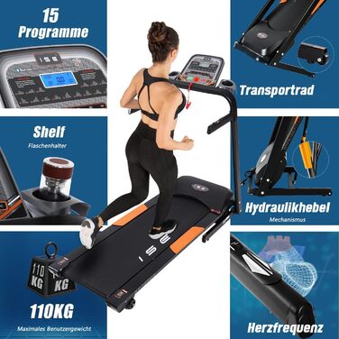 Бігова доріжка ISE Profi складна, електрична, 750 Вт, 1-14 км/год, 15 програм, APP, LCD дисплей, для дому та офісу