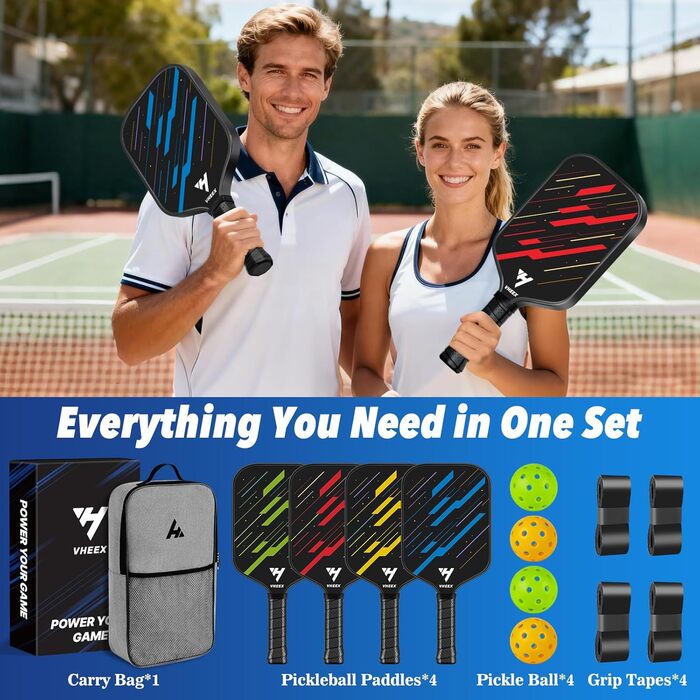 Набір для піклболу: 4 ракетки, 4 м'ячі, сумка. Підходить для гри в приміщенні та на вулиці. Ідеальний подарунок для початківців та професіоналів. Набір Meteor для піклболу.