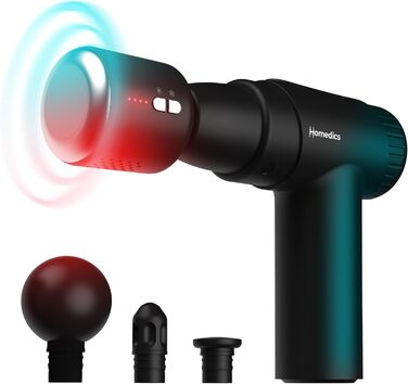 Масажер Homedics NOVO+ з підігрівом та охолодженням – електричний масажер з регулюванням температури, 4 насадки, 6 інтенсивностей, USB-зарядка, кейс