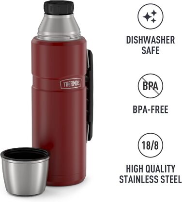 Термос-термобутилка THERMOS Stainless King 1,2 л, вакуумна, червона, нержавіюча сталь