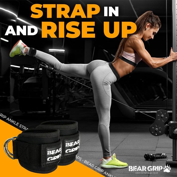 Петлі для ніг BEAR GRIP з неопрена з хутром, подвійні D-кільця з нержавіючої сталі, міцна застібка, для тренування преса, сідниць і ніг, пара