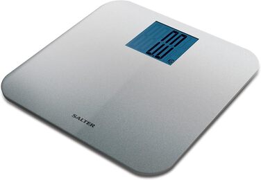 Електронна вага Salter 9075 Premium Max 250 кг, велика платформа, LCD дисплей, для ванної, підходить для твердих підлог і килимів, батарейки в комплекті, срібляста