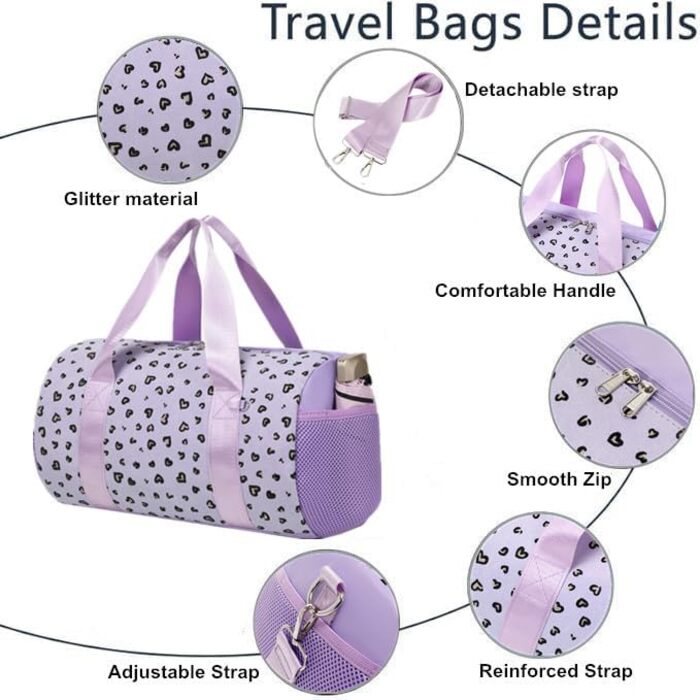 Сумка для танців та плавання для дівчаток, балетна сумка фіолетова з принтом «Серце»