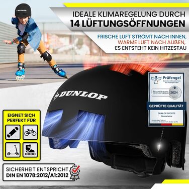 Велосипедний шолом Dunlop Sports для дітей, підлітків та дорослих, легкий, міцний, універсальний, 14 вентиляційних отворів, з швидкозастібкою та авто-регулюванням