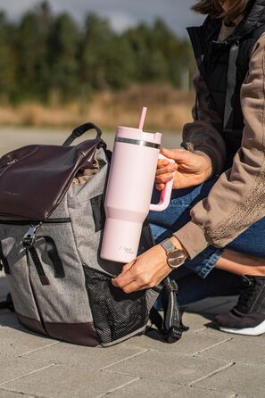 Термокружка Milu 1200 мл Blossom Pink з соломинкою та ручкою. Ізотермічна пляшка з нержавіючої сталі для напоїв (гарячі/холодні)