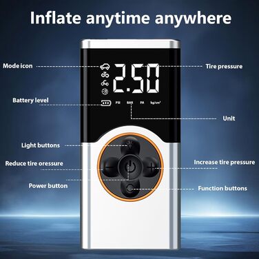 Електричний компресор LOVPIS для велосипеда, авто, мотоцикла, м'ячів (150PSI, 4000mAh)