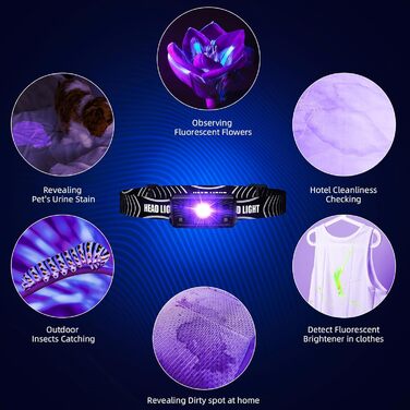 COSOOS LED налобний ліхтар з USB зарядкою, чорним світлом, водонепроникний, для дітей, активного відпочинку, бігу, прогулянок з собакою, 2 шт.