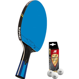 Sunflex Color COMP B45 професійна ракетка для настільного тенісу з синім ITTF сертифікованим покриттям, увігнута ручка, комплект з 3 м'ячами для професіоналів і клубів