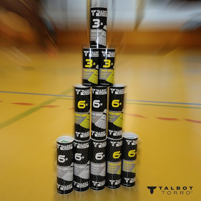 Набір метеликів для бадмінтона Talbot Torro Tech 350, нейлон, 6 шт. (M), жовта корзина, швидкість - середня