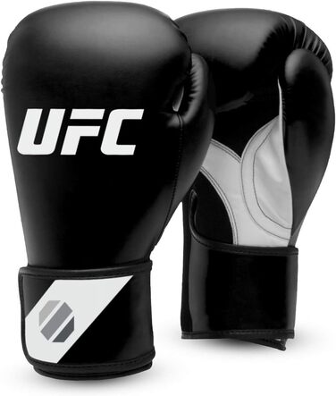 Чоловічі боксерські рукавички UFC для фітнесу, 14 унцій, чорні/білі/сріблясті