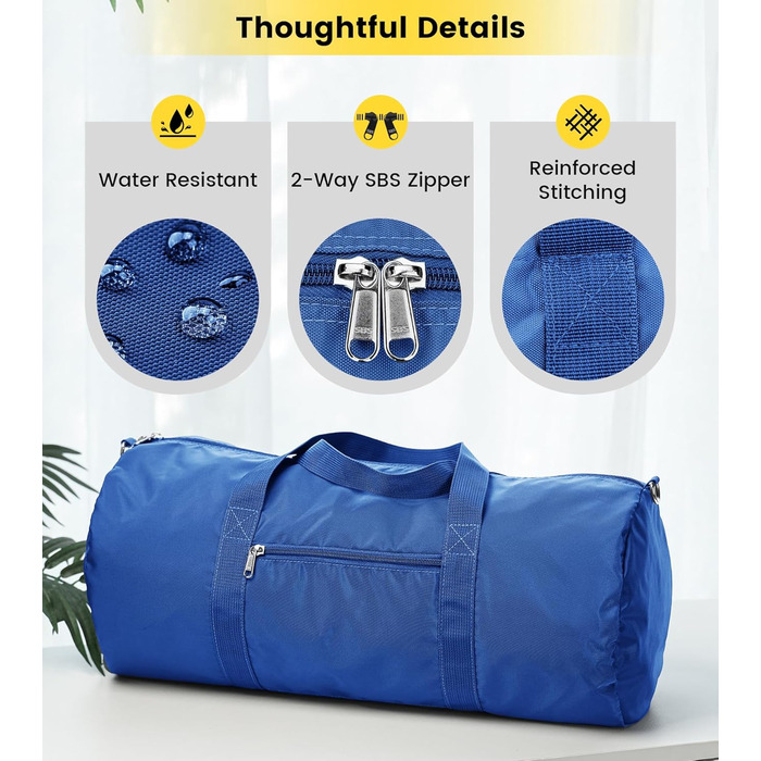 Спортивна сумка Vorspack для чоловіків та жінок, складна дорожня сумка для подорожей та спортзалу, водонепроникна сумка-вікенд з внутрішньою кишенєю, синя, 61 см (24 дюйми)