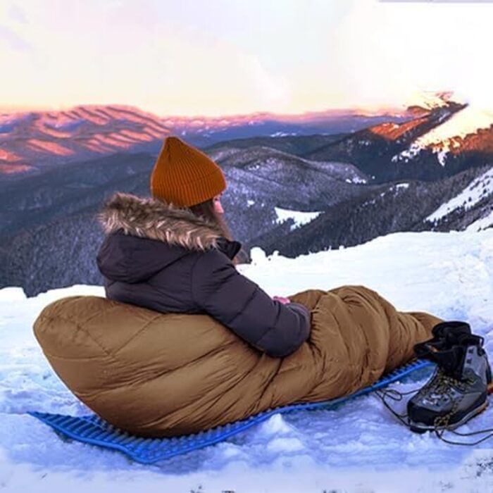 Сплячий мішок QEZER 820г Ultraleicht, 660FP, 8°C ~ 2°C для дітей та дорослих, 3 сезони, кемпінг, трекінг, Outdoor (Kaffee -15°C)
