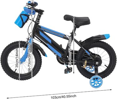 Дитяче велосипед 14 дюймів для хлопчиків та дівчаток з додатковими колесами та пляшкою для води, від 3 років, з двома гальмами, регульоване по висоті, міцний та стабільний