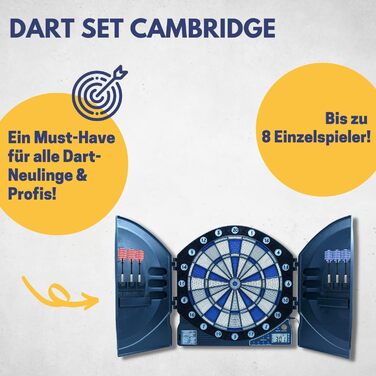 Електронний дартс Best Sporting Cambridge Xtra з 12 дротиками та 24 змінними наконечниками, LED-дисплеєм і шафою, високоякісний набір
