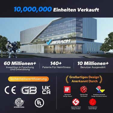 Гребний тренажер MERACH для дому, складаний, з магнітним приводом, тихий, з додатком, подовжені направляючі рейки, електричне регулювання (Plug-in)