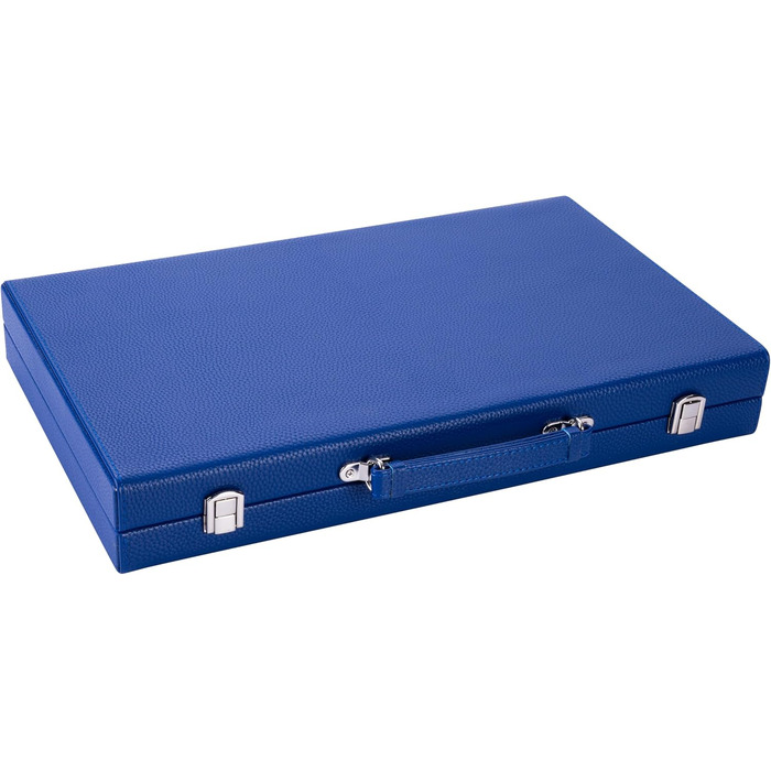 Набір для гри в кістки Енгельхарт Люкс 38 см - преміум якість, шкірозамінник, спеціальне покриття з фільцу, перламутрові кубики та фішки + 2 стаканчики - професійний та для дому, блакитний