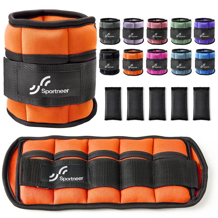 Утяжелители для ног и рук Sportneer регулируемые, 2.2 кг/пара (4.5 кг), оранжевые - для фитнеса, ходьбы, бега