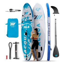 Надувний SUP (Stand Up Paddle) Premium від YM: технологія '3D Drop Stitch HD' + 'STL-Fusion', італійська якість, комплект з кільцями, шнуром та аксесуарами, різні кольори (білий/сірий), розмір 10'6' (320x82x15 см)