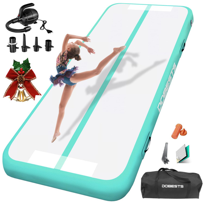 Airtrack BESTS мат гімнастичний 300x100x10 см, зелений: для дому, фітнесу, йоги, спорту з насосом та сумкою