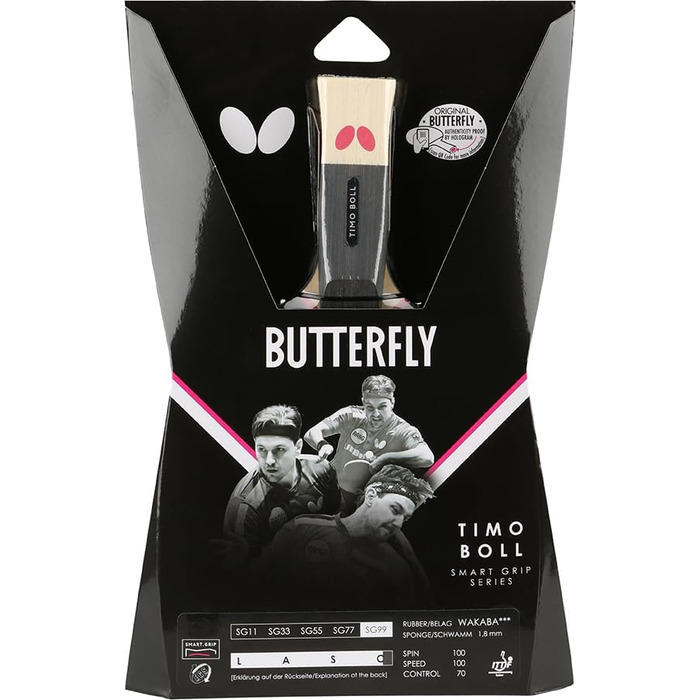 Професійна ракетка для настільного тенісу Butterfly Timo Boll SG99 з ITTF сертифікованим покриттям Wakaba, анатомічною ручкою smart.Grip для тактичних гравців