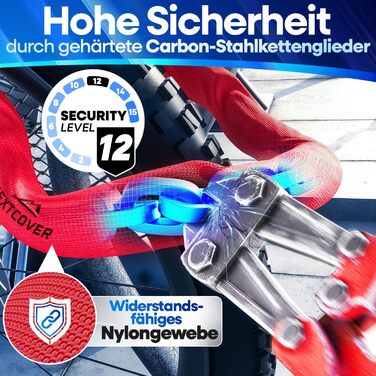 NEXTCOVER® Замок для велосипеда LockPro з кодовим замком - Оригінал - [SAFESECURE] Висока безпека | 5-значний код, сталевий замок для велосипеда, замок для електровелосипеда, ланцюговий замок, червоний