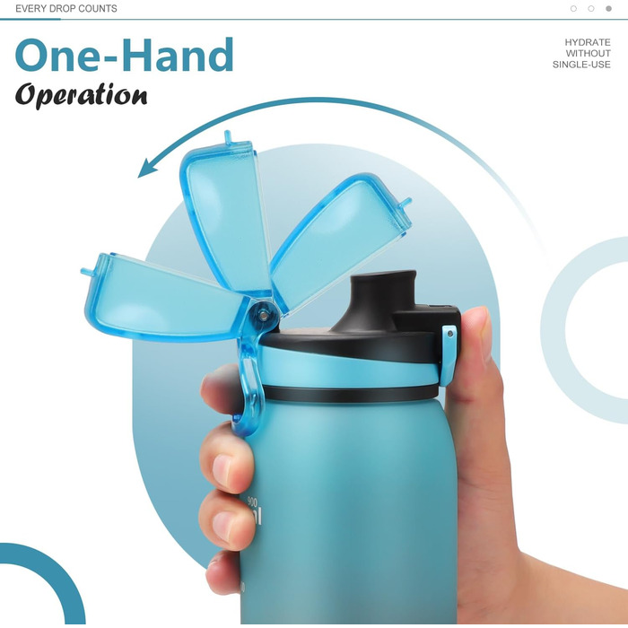 Спортивна пляшка для води Opard 900 мл з герметичним кришкою, без BPA, Tritan, для фітнесу (блакитно-сірий градієнт)