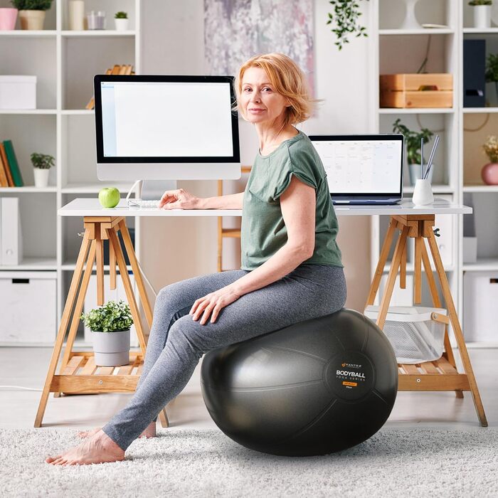 М'яч гімнастичний MANTRA SPORTS - фітбол для фітнесу, йоги, офісу та спини. Розмір L (1,61-1,78 м) та XL (1,79-1,92 м). Чорний колір.