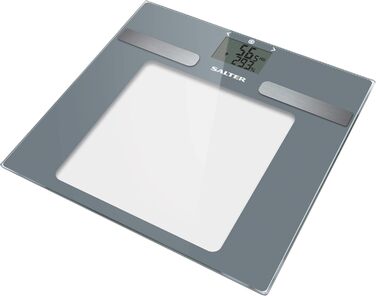 Скляна цифрова вага Salter 9194 SV3R для аналізу тіла, LCD-дисплей, до 180 кг, вимірювання жиру, води, м'язової та кісткової маси, ІМТ, BMR, 10 користувачів, спортивний режим, срібляста
